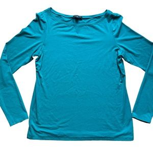 EILEEN FISHER Top - Blue Rayon/Lycra Knit Long Sleeve Pullover, Medium